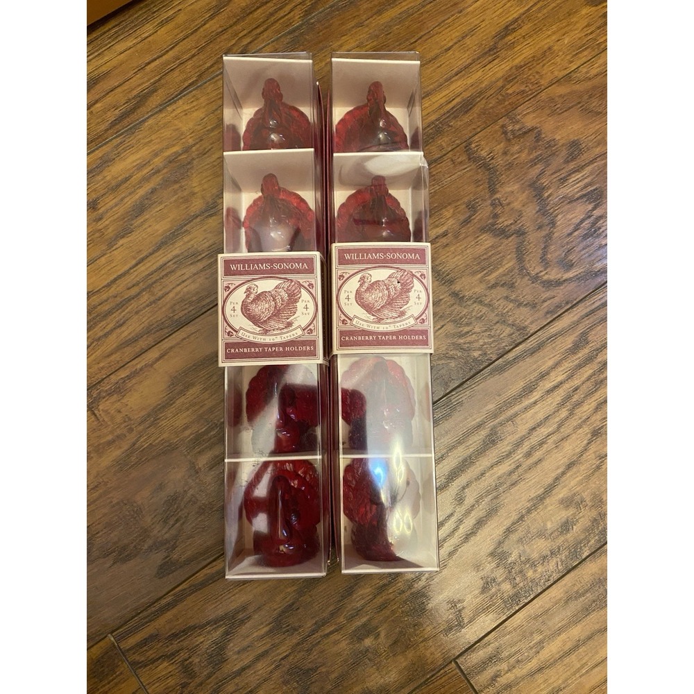 NEW Williams Sonoma Thanksgiving Turkey Cranberry Taper Candle Holders Lot of 8